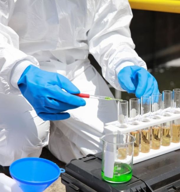 tech with lab water samples